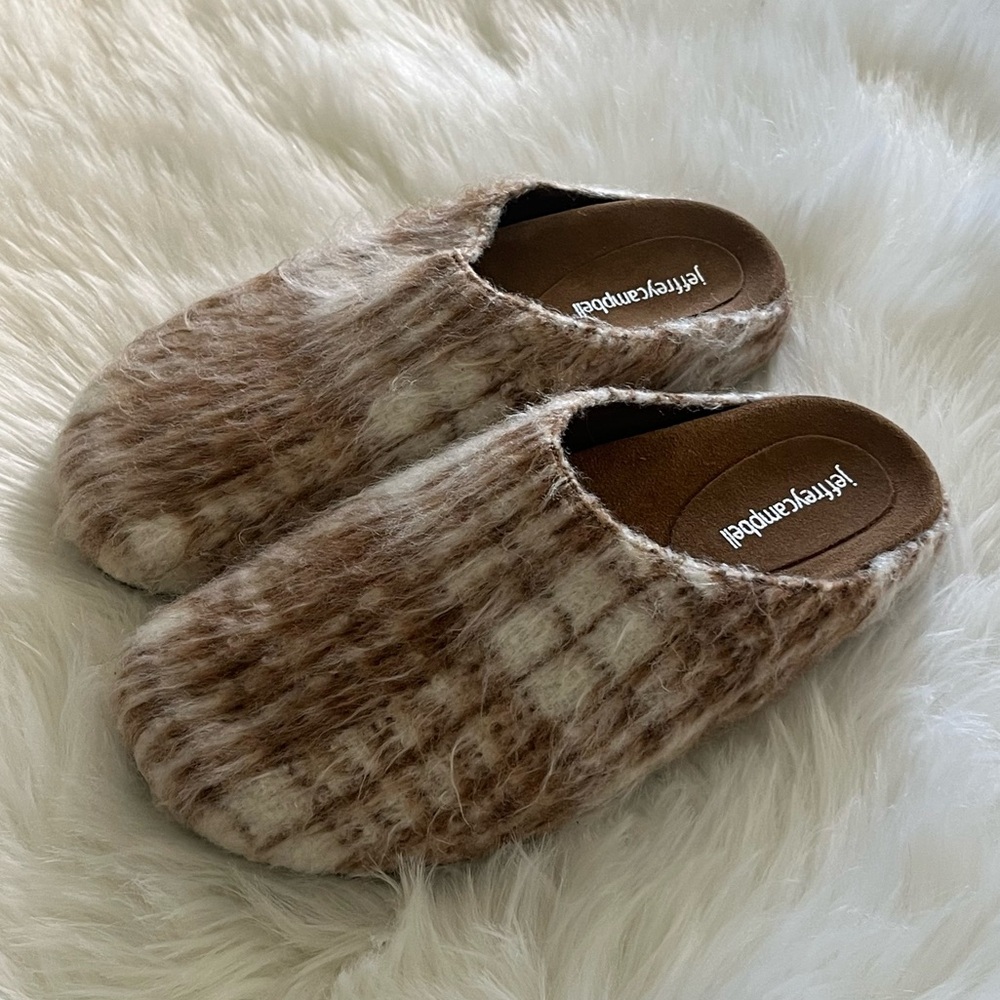 Jeffrey Campbell Pony Hair Tartan Slip-On Mules Beige Size 8 - Picture 3 of 9